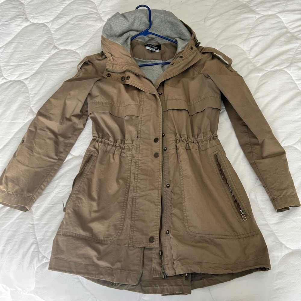 CoffeeShop Olive Green Utility Jacket with Hood